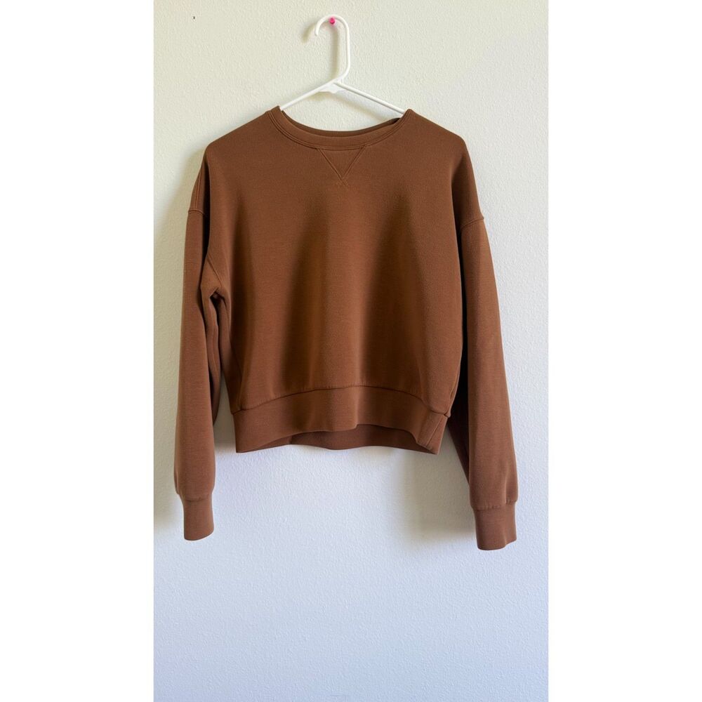Spanx AirEssentials Crewneck Sweatshirt Women XS Brown Pullover Relaxed Top